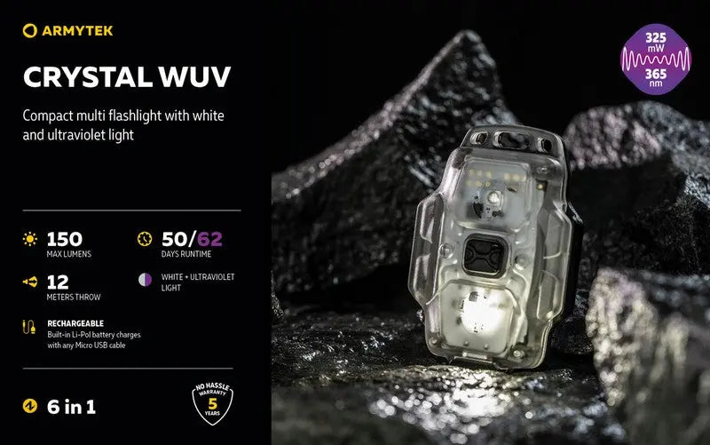 Lampe Armytek Crystal WUV - 150 Lumens Blanc + UV  NYCTALOPE  