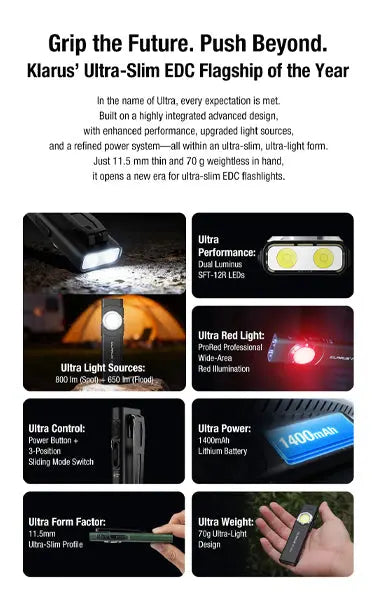 Lampe EDC ultra-fine Klarus E5 Ultra – Triple source lumineuse – 800 lumens  NYCTALOPE  