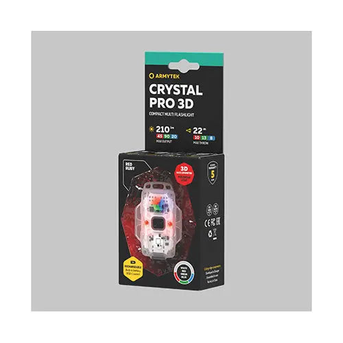 Lampe Frontale Armytek Crystal PRO 3D – 210 Lumens - Lumière Blanche/Rouge/Verte/Bleue - Fonction Feu de Freinage - Accéléromètre  NYCTALOPE  