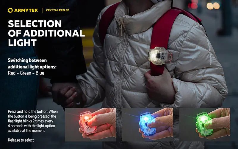 Lampe Frontale Armytek Crystal PRO 3D – 210 Lumens - Lumière Blanche/Rouge/Verte/Bleue - Fonction Feu de Freinage - Accéléromètre  NYCTALOPE  