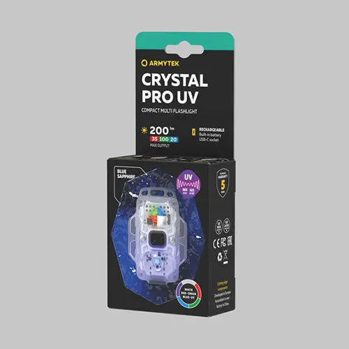 Lampe Frontale Armytek Crystal PRO UV – 200 Lumens - Lumière Blanche/Rouge/Verte/Bleu/UV  NYCTALOPE  