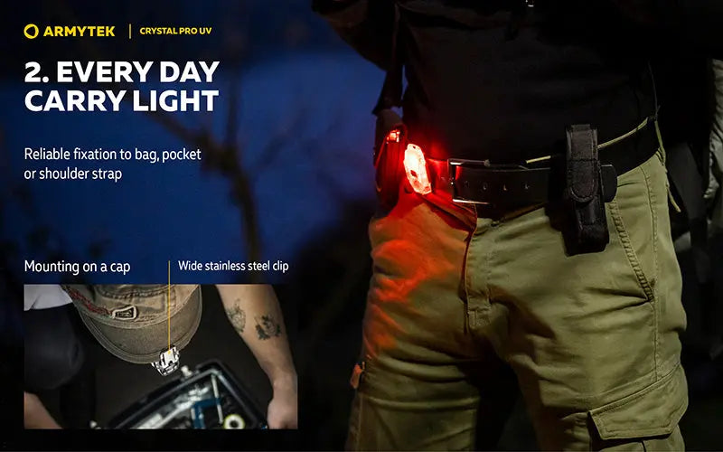Lampe Frontale Armytek Crystal PRO UV – 200 Lumens - Lumière Blanche/Rouge/Verte/Bleu/UV  NYCTALOPE  