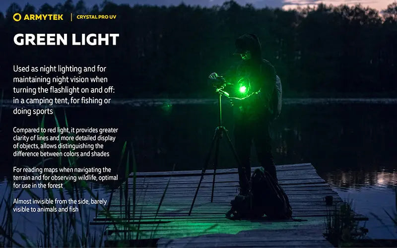 Lampe Frontale Armytek Crystal PRO UV – 200 Lumens - Lumière Blanche/Rouge/Verte/Bleu/UV  NYCTALOPE  