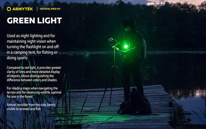 Lampe Frontale Armytek Crystal PRO UV – 200 Lumens - Lumière Blanche/Rouge/Verte/Bleu/UV  NYCTALOPE  
