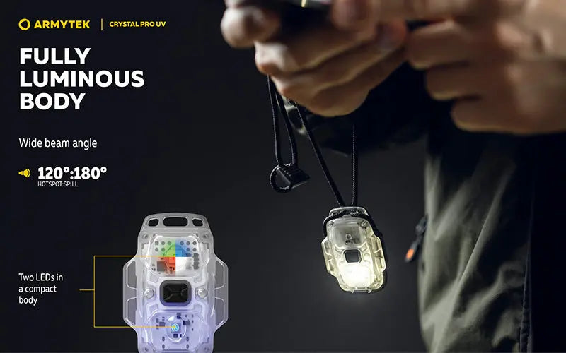 Lampe Frontale Armytek Crystal PRO UV – 200 Lumens - Lumière Blanche/Rouge/Verte/Bleu/UV  NYCTALOPE  