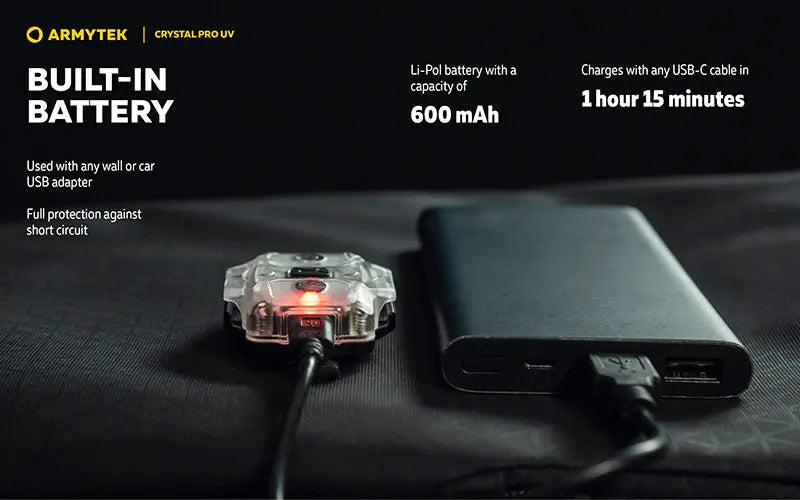 Lampe Frontale Armytek Crystal PRO UV – 200 Lumens - Lumière Blanche/Rouge/Verte/Bleu/UV  NYCTALOPE  