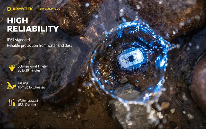 Lampe Frontale Armytek Crystal PRO UV – 200 Lumens - Lumière Blanche/Rouge/Verte/Bleu/UV  NYCTALOPE  