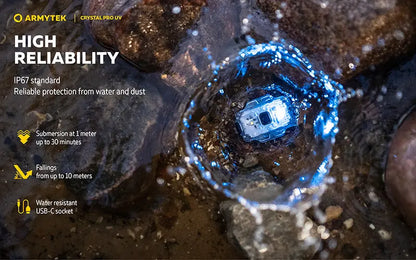 Lampe Frontale Armytek Crystal PRO UV – 200 Lumens - Lumière Blanche/Rouge/Verte/Bleu/UV  NYCTALOPE  
