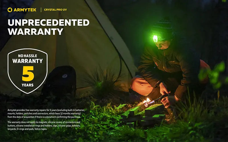 Lampe Frontale Armytek Crystal PRO UV – 200 Lumens - Lumière Blanche/Rouge/Verte/Bleu/UV  NYCTALOPE  