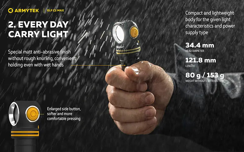 Lampe Frontale Armytek Elf C2 Max 4500 Lumens - Faisceau Large 150° - 4 en 1 - Rechargeable USB-C  NYCTALOPE  