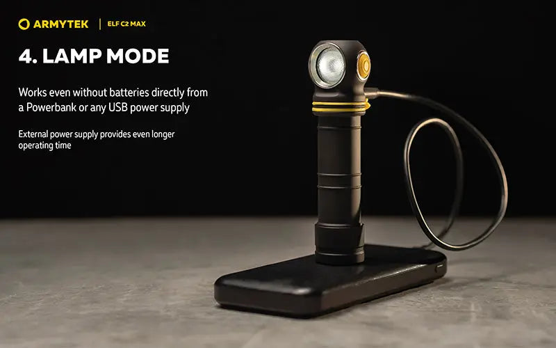 Lampe Frontale Armytek Elf C2 Max 4500 Lumens - Faisceau Large 150° - 4 en 1 - Rechargeable USB-C  NYCTALOPE  
