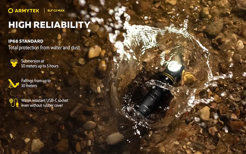 Lampe Frontale Armytek Elf C2 Max 4500 Lumens - Faisceau Large 150° - 4 en 1 - Rechargeable USB-C  NYCTALOPE  