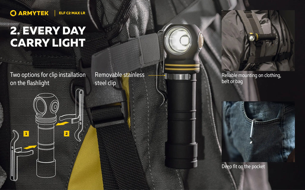 Lampe Frontale Armytek Elf C2 Max LR 4500 Lumens - Portée 235m Longue Distance - 4 en 1 - Rechargeable USB-C  NYCTALOPE  