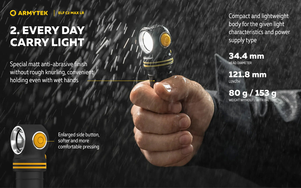 Lampe Frontale Armytek Elf C2 Max LR 4500 Lumens - Portée 235m Longue Distance - 4 en 1 - Rechargeable USB-C  NYCTALOPE  