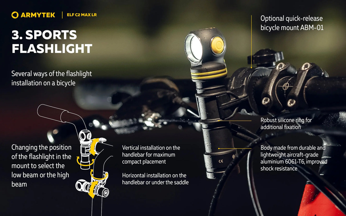 Lampe Frontale Armytek Elf C2 Max LR 4500 Lumens - Portée 235m Longue Distance - 4 en 1 - Rechargeable USB-C  NYCTALOPE  