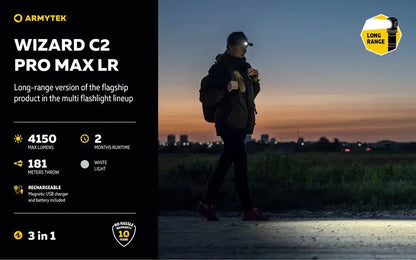 Lampe Frontale Armytek Wizard C2 PRO MAX LR Magnet USB 4150/3870 Lumens  NYCTALOPE  