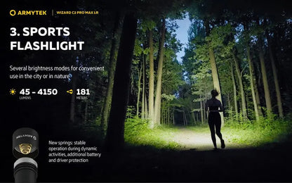 Lampe Frontale Armytek Wizard C2 PRO MAX LR Magnet USB 4150/3870 Lumens  NYCTALOPE  