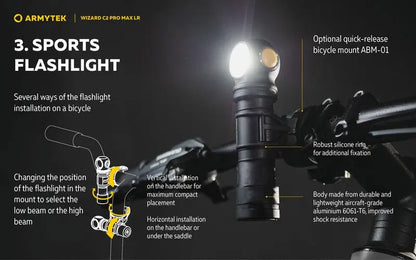 Lampe Frontale Armytek Wizard C2 PRO MAX LR Magnet USB 4150/3870 Lumens  NYCTALOPE  