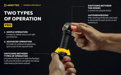Lampe Frontale Armytek Wizard C2 PRO MAX LR Magnet USB 4150/3870 Lumens  NYCTALOPE  