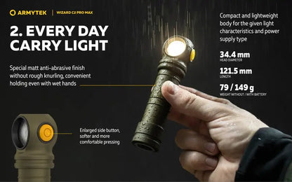 Lampe Frontale Armytek Wizard C2 PRO MAX OLIVE Magnet USB 4000 Lumens - rechargeable en USB  NYCTALOPE  
