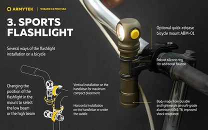 Lampe Frontale Armytek Wizard C2 PRO MAX OLIVE Magnet USB 4000 Lumens - rechargeable en USB  NYCTALOPE  