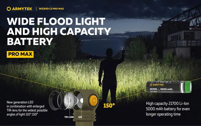 Lampe Frontale Armytek Wizard C2 PRO MAX OLIVE Magnet USB 4000 Lumens - rechargeable en USB  NYCTALOPE  