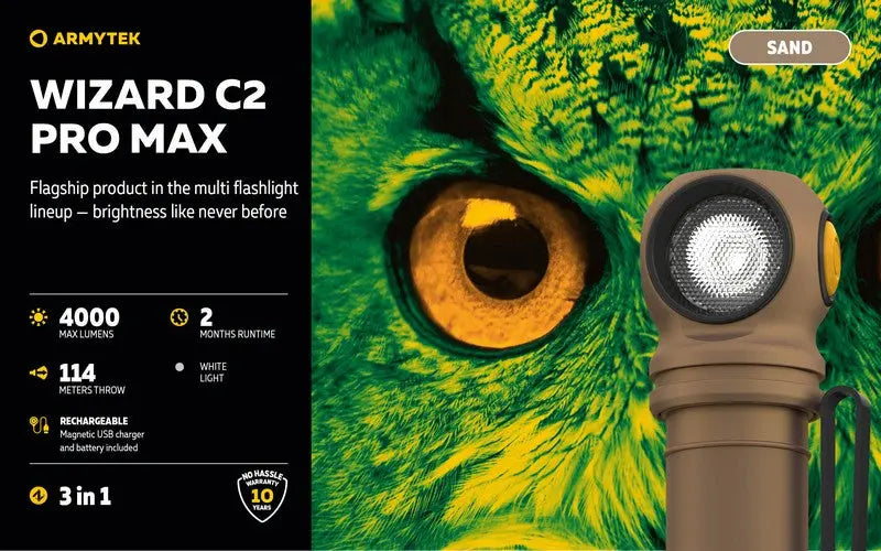 Lampe Frontale Armytek Wizard C2 PRO MAX SAND Magnet USB 4000 Lumens - rechargeable en USB  NYCTALOPE  
