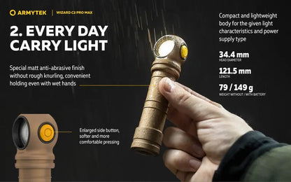 Lampe Frontale Armytek Wizard C2 PRO MAX SAND Magnet USB 4000 Lumens - rechargeable en USB  NYCTALOPE  