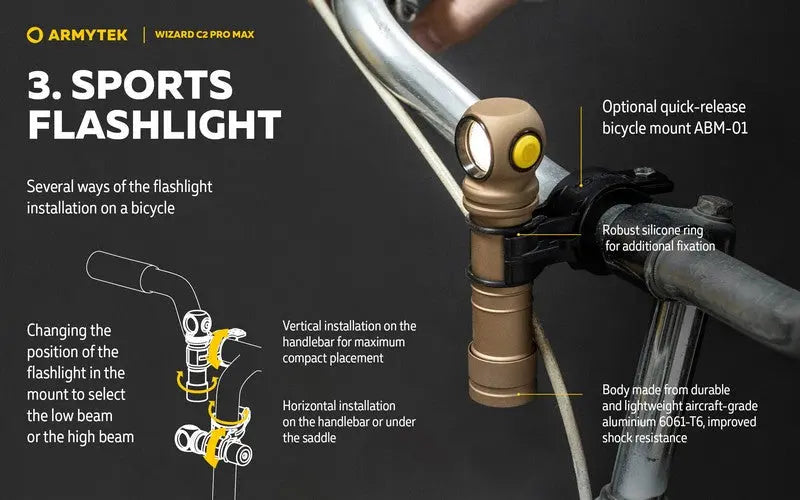 Lampe Frontale Armytek Wizard C2 PRO MAX SAND Magnet USB 4000 Lumens - rechargeable en USB  NYCTALOPE  