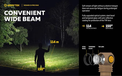 Lampe Frontale Armytek Wizard C2 PRO MAX SAND Magnet USB 4000 Lumens - rechargeable en USB  NYCTALOPE  