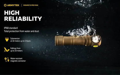 Lampe Frontale Armytek Wizard C2 PRO MAX SAND Magnet USB 4000 Lumens - rechargeable en USB  NYCTALOPE  