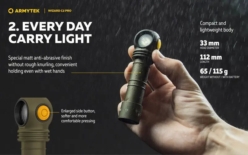 Lampe Frontale Armytek Wizard C2 PRO OLIVE Magnet USB 2500 Lumens  NYCTALOPE  