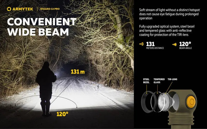 Lampe Frontale Armytek Wizard C2 PRO OLIVE Magnet USB 2500 Lumens  NYCTALOPE  