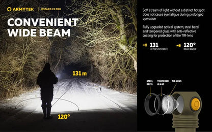 Lampe Frontale Armytek Wizard C2 PRO OLIVE Magnet USB 2500 Lumens  NYCTALOPE  