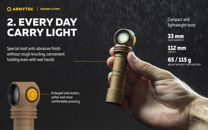 Lampe Frontale Armytek Wizard C2 PRO SAND Magnet USB 2500 Lumens  NYCTALOPE  