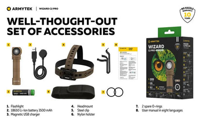 Lampe Frontale Armytek Wizard C2 PRO SAND Magnet USB 2500 Lumens  NYCTALOPE  