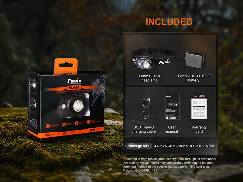 Lampe Frontale Fenix HL45R 1000 Lumens - Double faisceau ajustable - Détection gestuelle - Rechargeable USB-C - NYCTALOPE