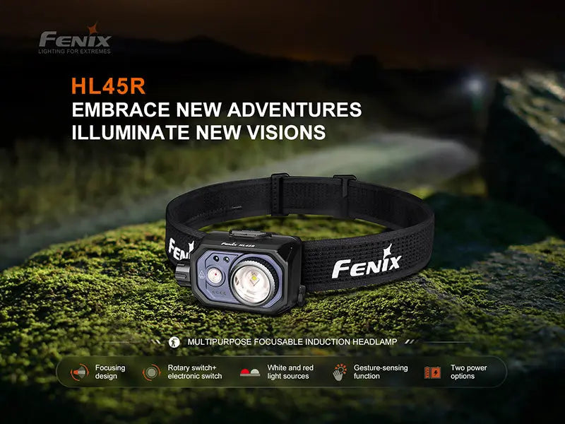 Lampe Frontale Fenix HL45R 1000 Lumens - Double faisceau ajustable - Détection gestuelle - Rechargeable USB-C - NYCTALOPE