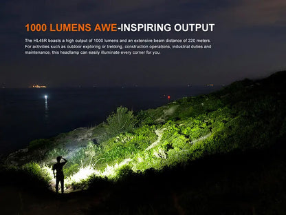 Lampe Frontale Fenix HL45R 1000 Lumens - Double faisceau ajustable - Détection gestuelle - Rechargeable USB-C - NYCTALOPE