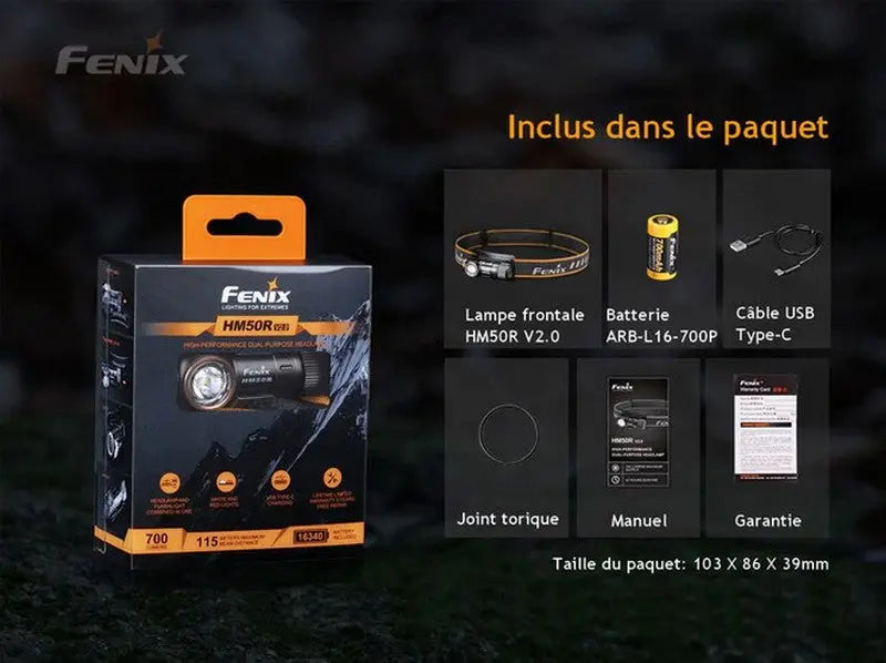 Lampe Frontale Fenix HM50R V2.0 - 700 Lumens - Rechargeable USB-C  NYCTALOPE  