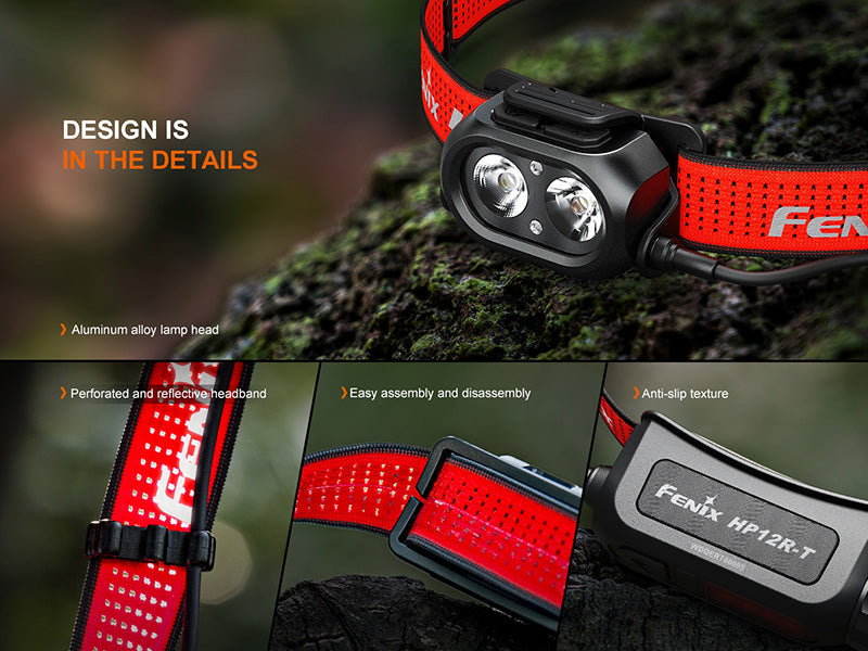 Lampe Frontale Fenix HP12R-T 1300 Lumens - Trail Running - Triple Sources Lumineuses - USB-C Fenix
