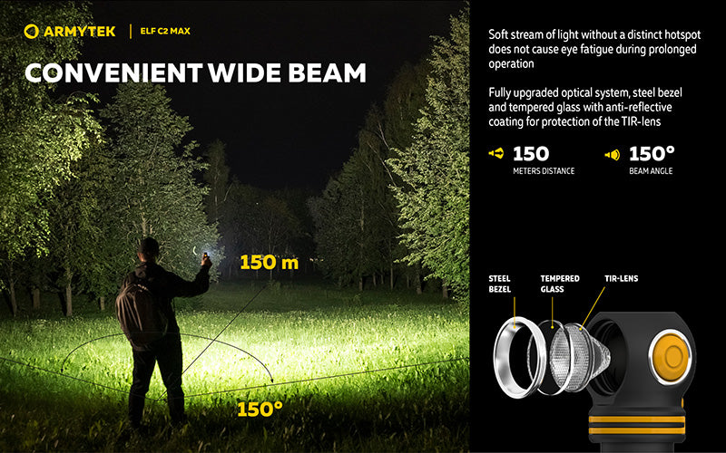 Lampe Frontale Armytek Elf C2 Max 4500 Lumens - Faisceau Large 150° - 4 en 1 - Rechargeable USB-C