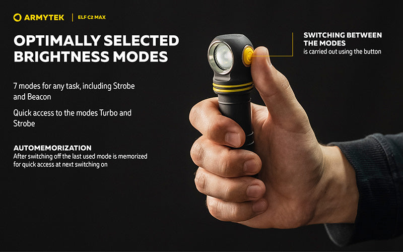 Lampe Frontale Armytek Elf C2 Max 4500 Lumens - Faisceau Large 150° - 4 en 1 - Rechargeable USB-C