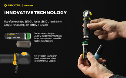 Lampe Frontale Armytek Elf C2 Max 4500 Lumens - Faisceau Large 150° - 4 en 1 - Rechargeable USB-C