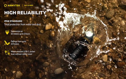 Lampe Frontale Armytek Elf C2 Max 4500 Lumens - Faisceau Large 150° - 4 en 1 - Rechargeable USB-C