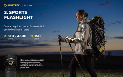 Lampe Frontale Armytek Elf C2 Max 4500 Lumens - Faisceau Large 150° - 4 en 1 - Rechargeable USB-C