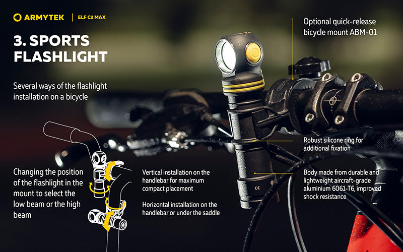 Lampe Frontale Armytek Elf C2 Max 4500 Lumens - Faisceau Large 150° - 4 en 1 - Rechargeable USB-C