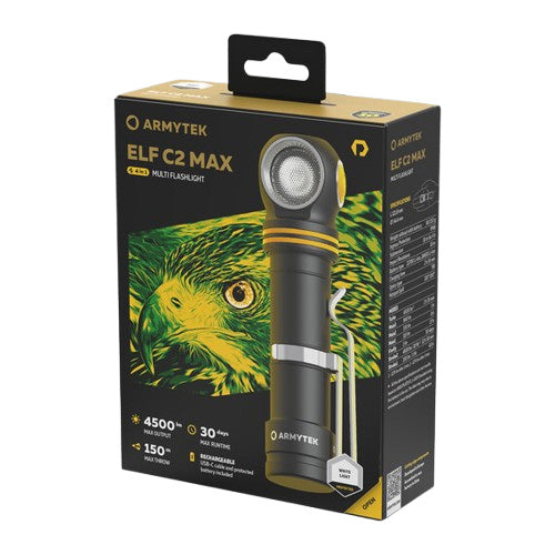 Lampe Frontale Armytek Elf C2 Max 4500 Lumens - Faisceau Large 150° - 4 en 1 - Rechargeable USB-C