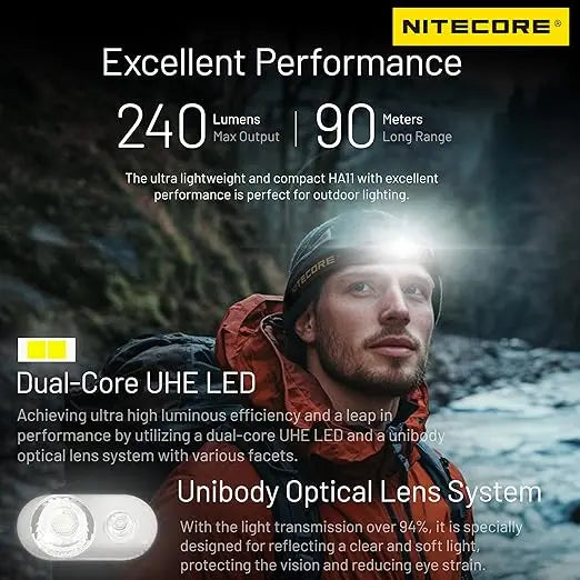 Lampe Frontale Nitecore HA11 – 240 Lumens – Lumière rouge  NYCTALOPE  