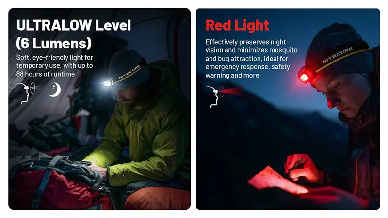Lampe Frontale Nitecore HA25 UHE 800 Lumens - 3 températures de couleur - Double alimentation  NYCTALOPE  